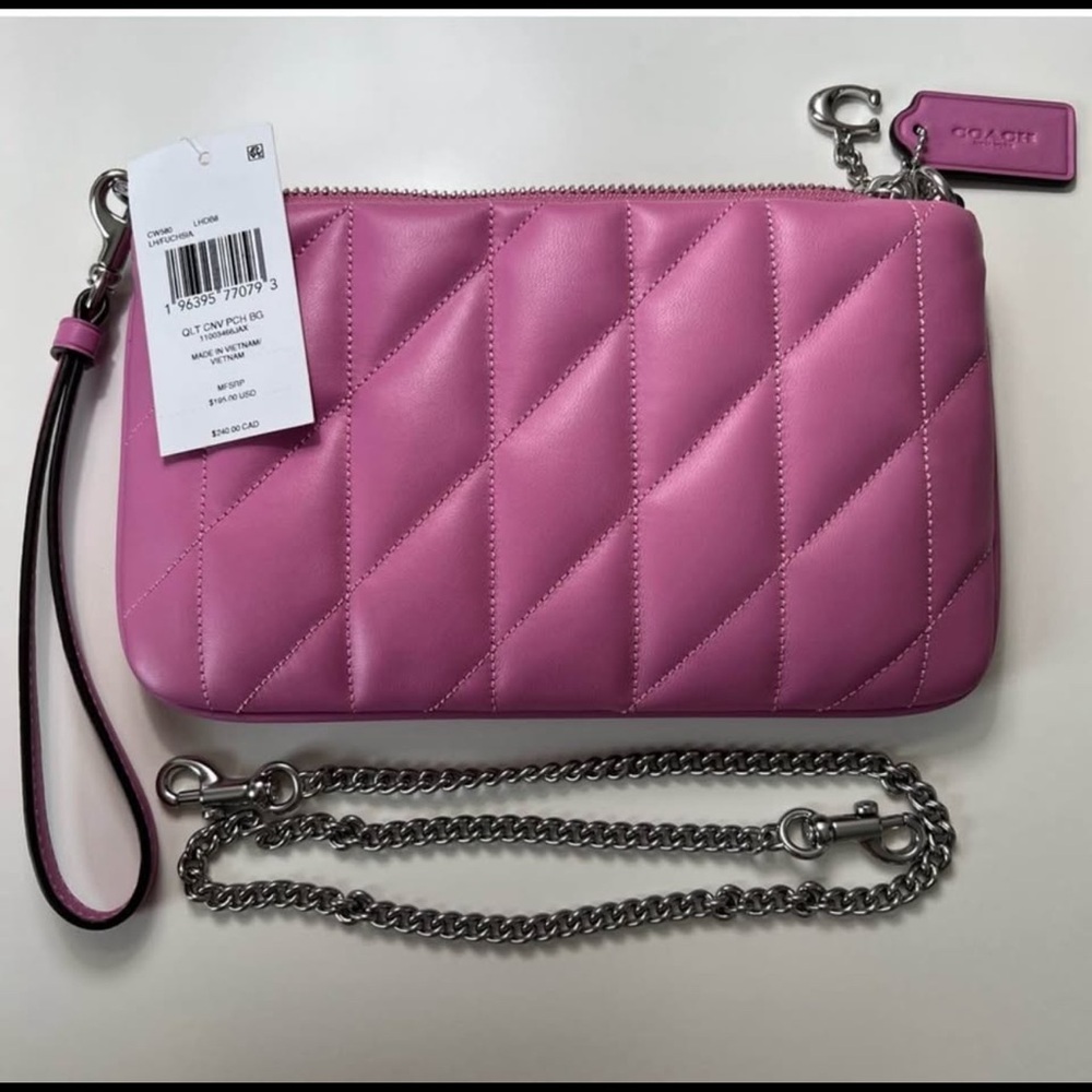 Coach Pink Diagonal Quilted Wristlet